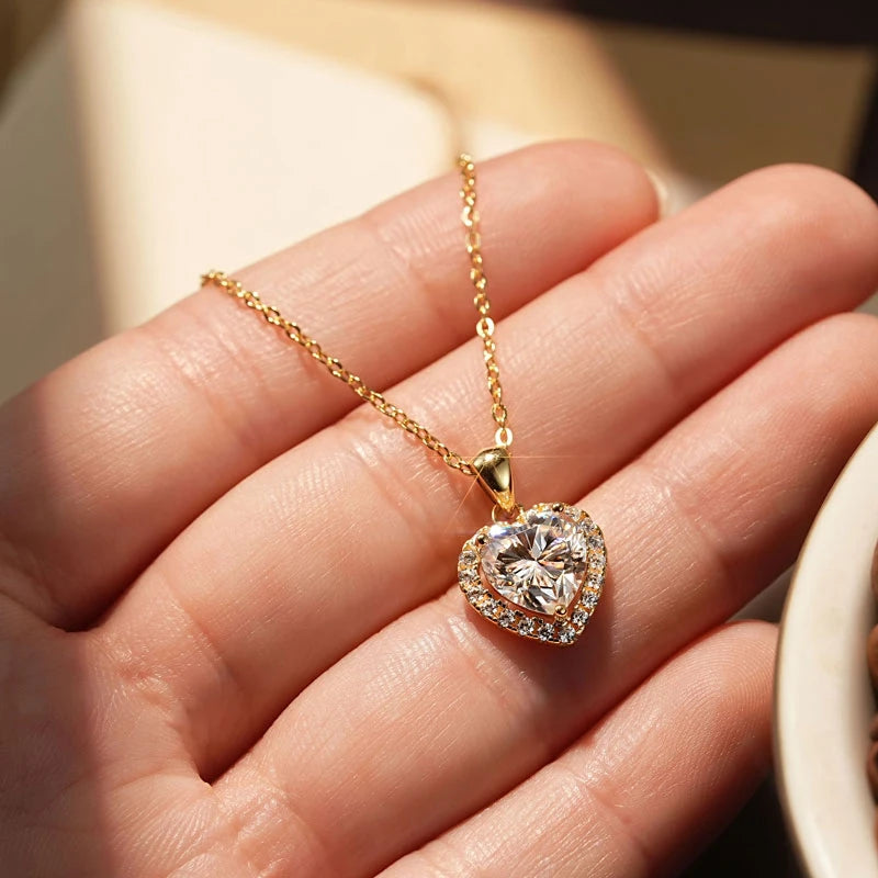 OXTAO 2.0ct Heart Moissanite Pendant Necklace Adjustable 925 Sterling Silver Trend Luxury Clavicle Chain Necklace Jewelry