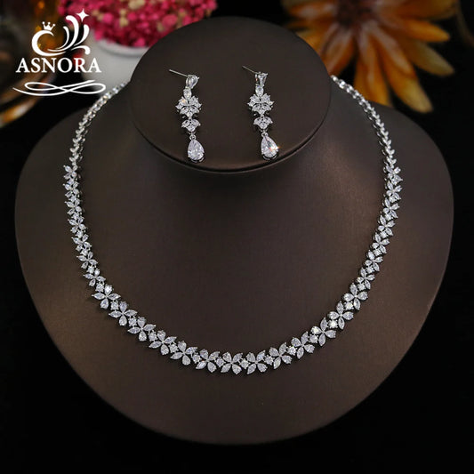 ASNORA New Arrival Round Necklace For Women 2024 Luxury Zircon Jewelry Set Wedding Party Dress Accessories Bridesmaid Gift X0478