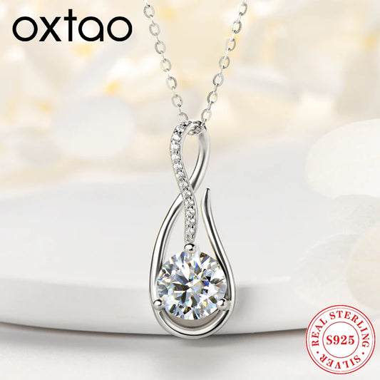 OXTAO 8MM Infinity Moissanite Pendant Necklace Female Jewelry Sterling 925 Silver Birthday Jewelry Gift With Certified