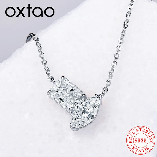 OXTAO Real 925 Silver Rectangular Oval Cut 3.0CTMoissanite Pendant Necklace Adjustable Clavicle Chain Necklace Fine Jewelry Gift