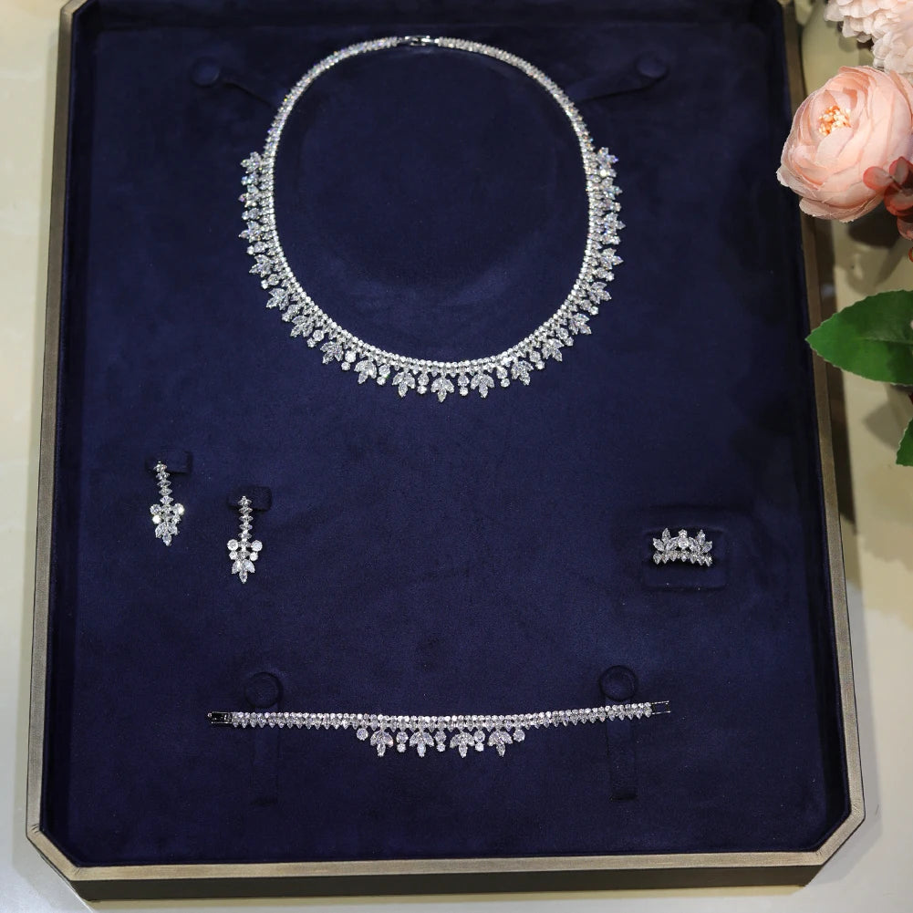 Elegant Round Zirconia Necklace Holiday Gift Simple Women's Jewelry Sets Bride Wedding Party Dress Accessories